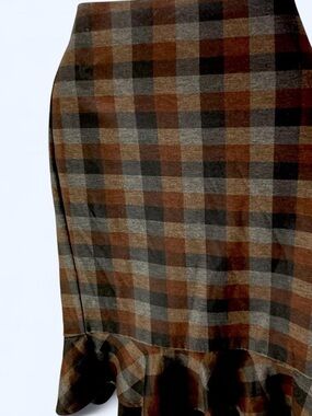 Carole Wren brown plaid midi skirt with ruffle hem L